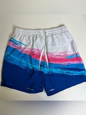 Chubbies The Back to the Futures Swim Trunks Mens Blue Pink Paint Splash - Large